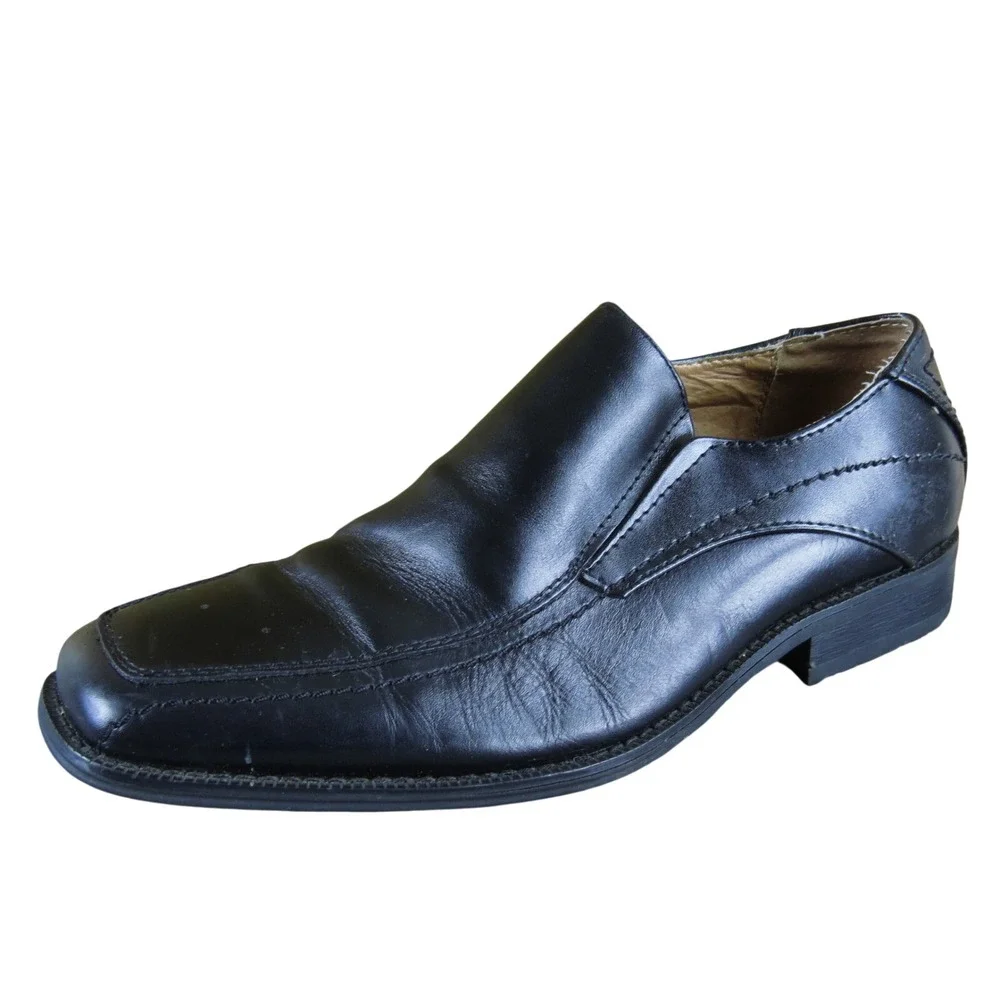 Joseph Abboud Men 8.5 Black Leather Slip On Dress Shoes‎ Classic Square Toe